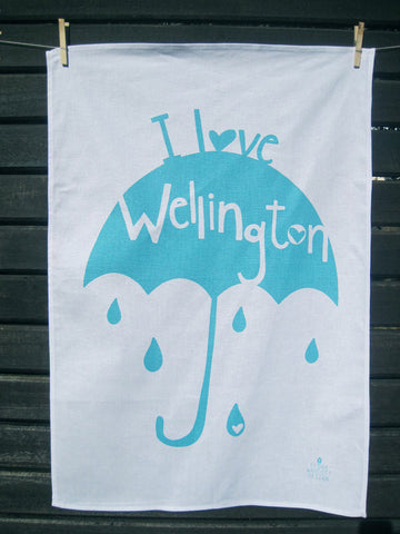 I Love Wellington Tea Towel Turquoise