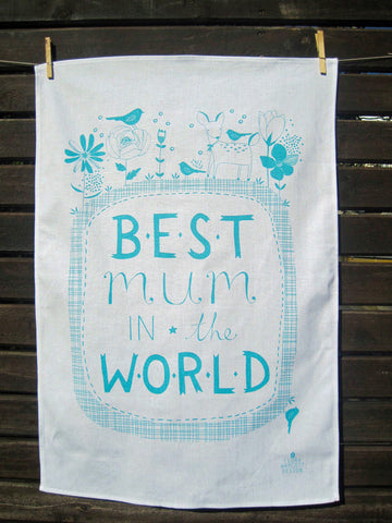 Best Mum Tea Towel Blue