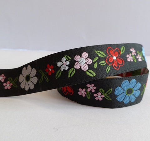 Flower Garden Black Ribbon 20 mm