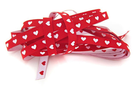 Red and White Heart Reversible Ribbon